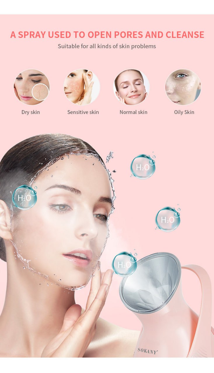 Máy xông mặt SOKANY phun hơi nước mạnh ra đều, cấp ẩm và làm mịn mọi loại da - HÀNG CHÍNH HÃNG - DELIYA