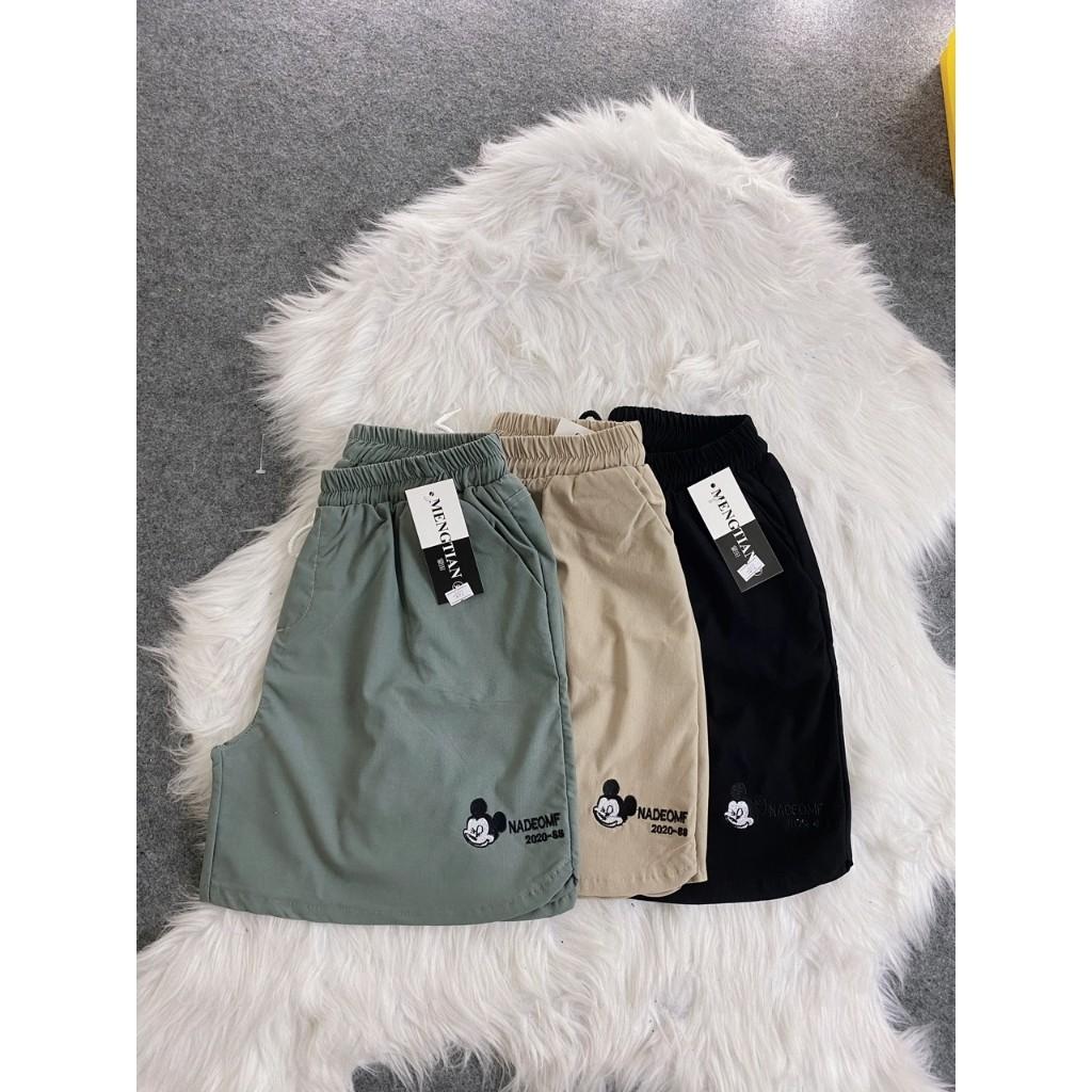 Quần Short Đùi Nữ Thêu Chữ Mickey Cạp Chun Co Giãn Tốt