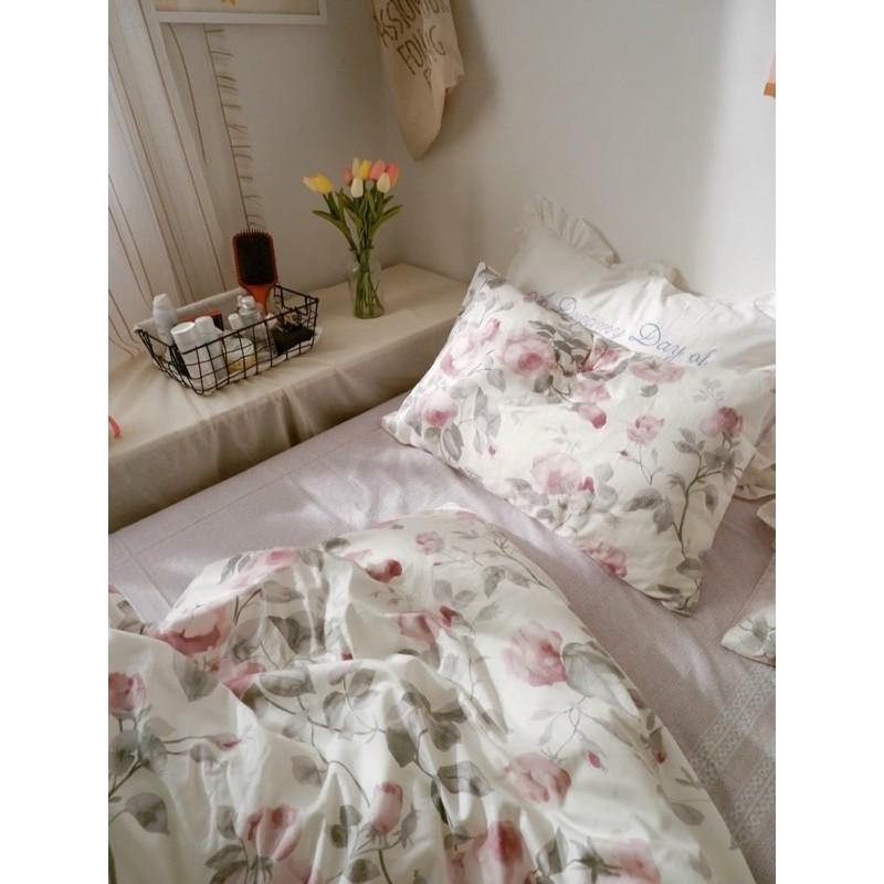 Bộ Chăn Ga Gối Cotton Living 100%cotton Hàng Nhập Khẩu Cao Cấp 4 Món Hoa Vintage Nhẹ Nhàng Cho các Nàng Thơ