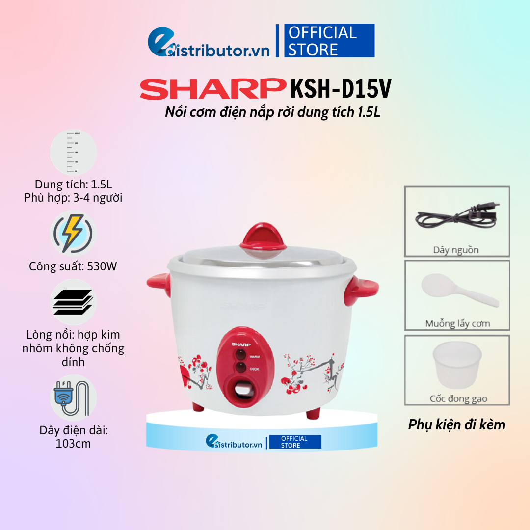 Nồi Cơm Điện Nắp Rời Sharp KSH-D15V (1.5L) - Màu Ngẫu Nhiên -  Hàng Chính Hãng