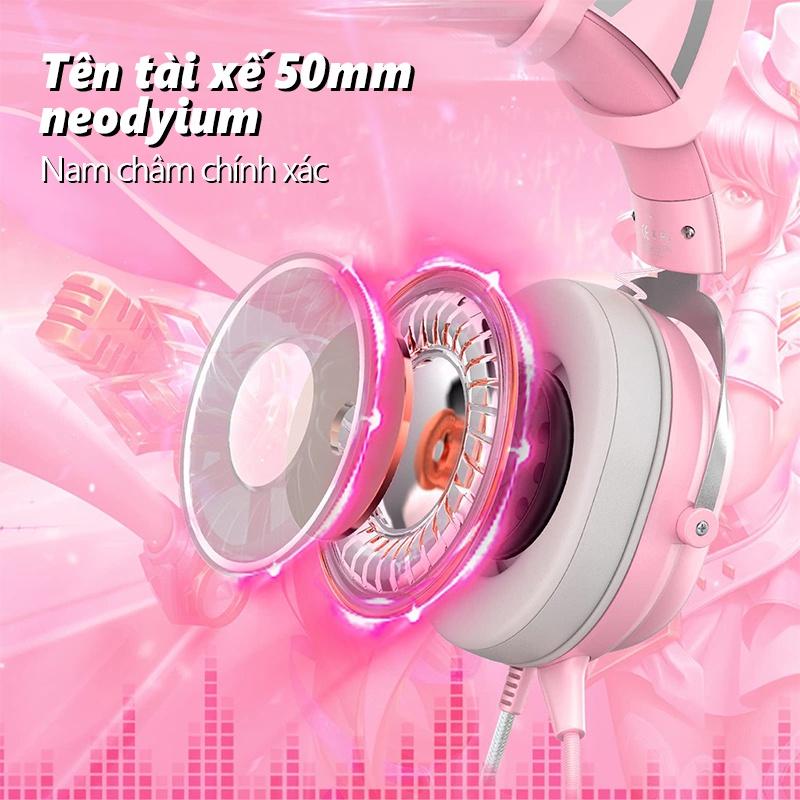 ONIKUMA X11 tai nghe chơi game chụp tai màu hồng với tai mèo có thể tháo rời dành cho PS5, PS4, Xbox