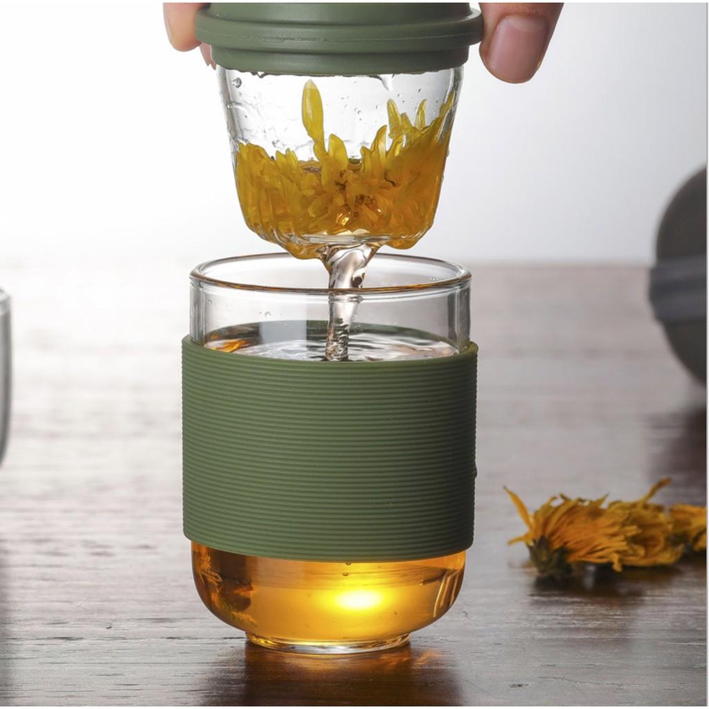 Bình pha trà mini tiện lợi tặng túi đựng Borosilicate Glass 200ml