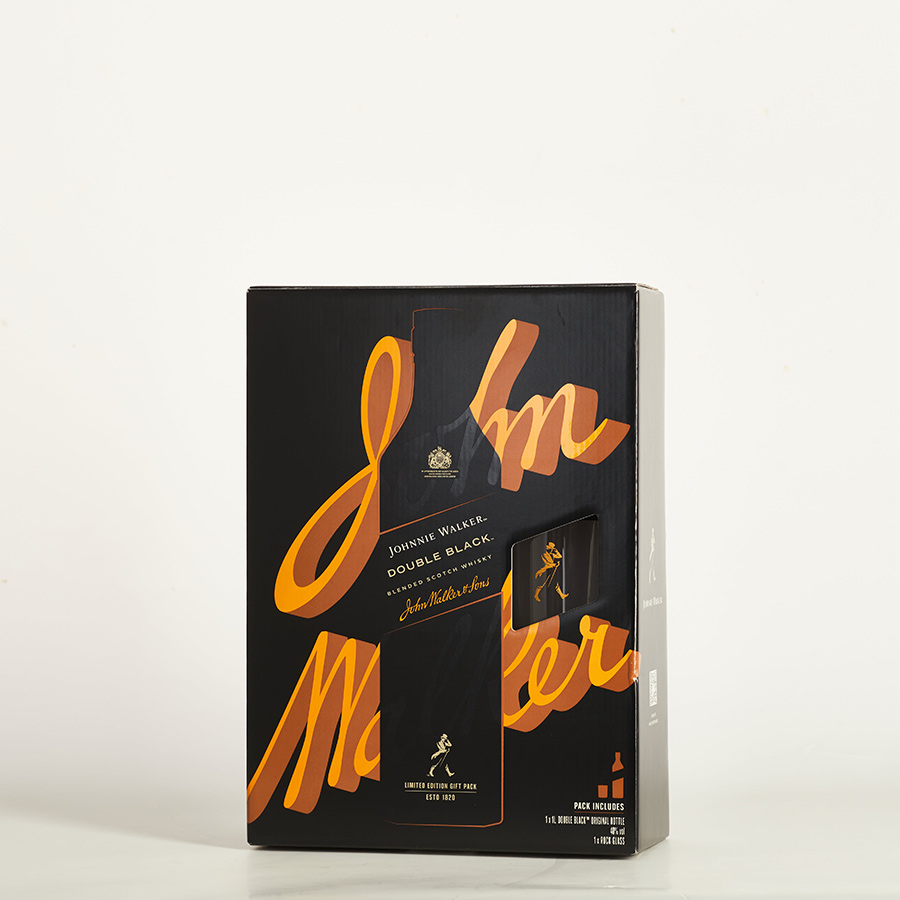 [Made in Scotland] Hộp quà Rượu Johnnie Walker Double Black Blended Scotch Whisky 40% 1000ml