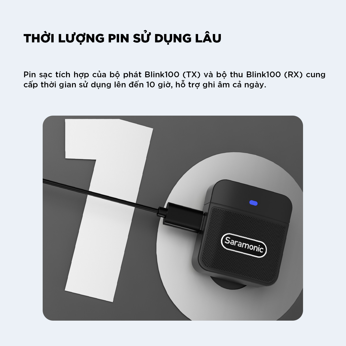 Micro Thu Âm Không Dây Saramonic Blink100 - Dành Cho Máy Ảnh, DSLR Điện Thoại, Laptop - Khử ồn Thông Minh - Hàng Chính Hãng