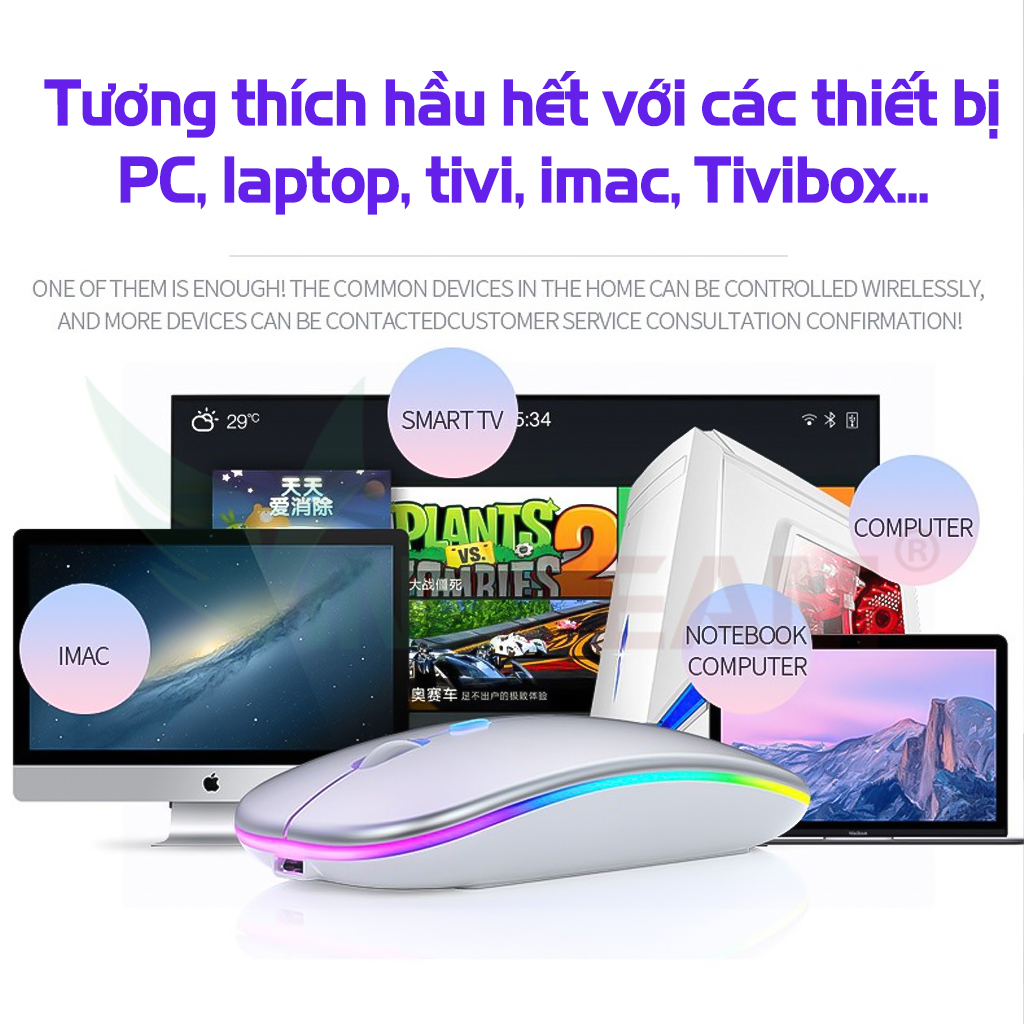 Chuột Không Dây Sạc Điện Vinetteam A2 Pro Chống Ồn Thiết Kế Công Thái Học Led RGB Dành Cho Laptop Mac PC - Hàng Chính Hãng