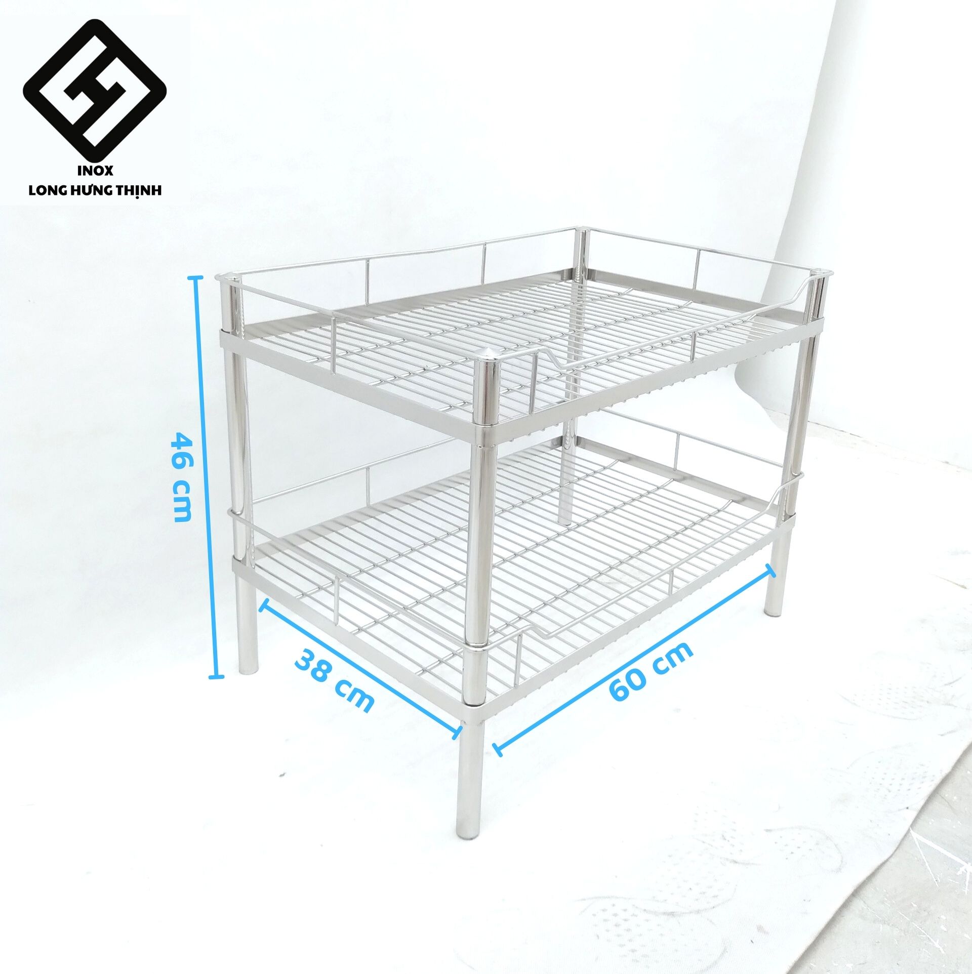 Kệ chén bát 100% INOX 304 cao cấp 2 tầng 38x60x46 cm , dụng cụ nhà bếp tiện lợi, kệ bếp Inox đa năng úp bát phòng bếp