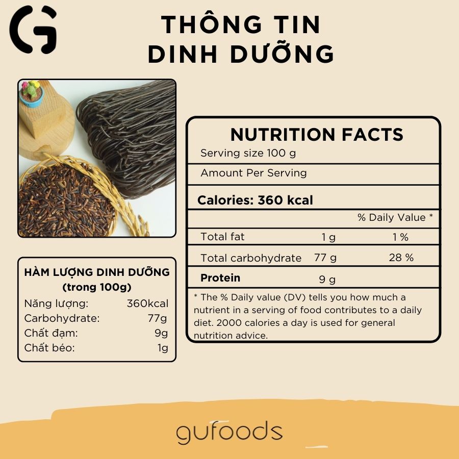 Bún gạo lứt (đen / huyết rồng) ăn kiêng GUfoods - Dai ngon, Kết hợp đa dạng món, Eat clean, Thực dưỡng, Thuần chay