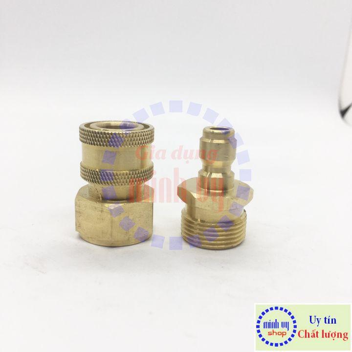 Bộ khớp nối nhanh đầu ra dùng cho máy rửa xe đầu ren 22mm cốt 1/4inch - nguyên bộ đồng - BKNN1/4