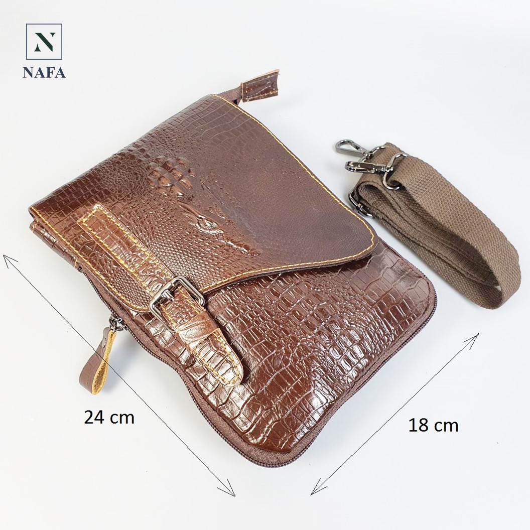 Túi đeo chéo, túi đeo vai da bò vân cá sấu NAFA TD112 chất liệu da cao cấp mềm mại, sang trọng - BH 3 năm