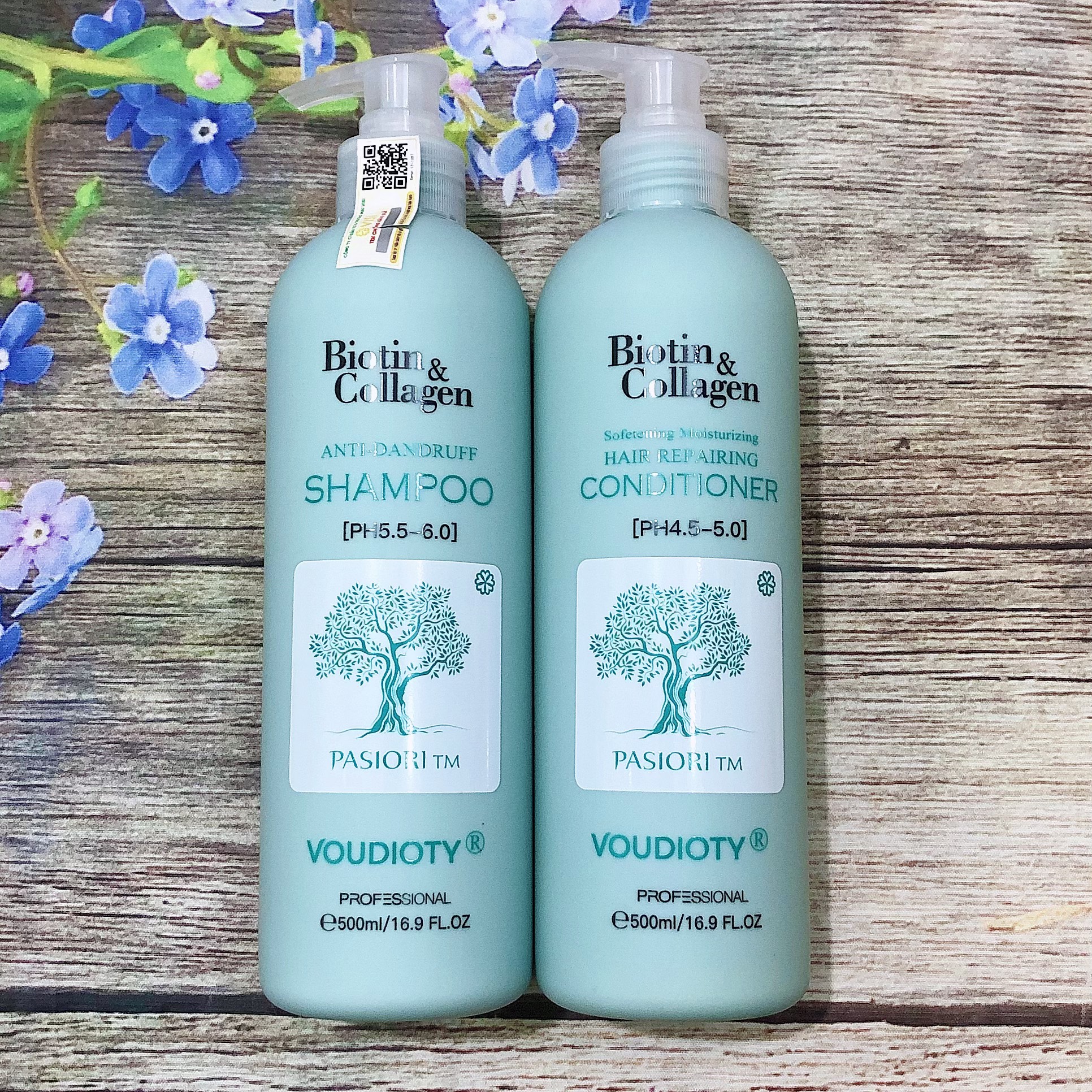 DẦU XẢ VOUDIOTY SOFTENING MIOISTURIZING HAIR REPAIR BIOTIN &amp; COLLAGEN XANH BIỂN MỀM MƯỢT NGĂN GÃY RỤNG CHO TÓC GÀU NGỨA 500ML (NEW 2021)