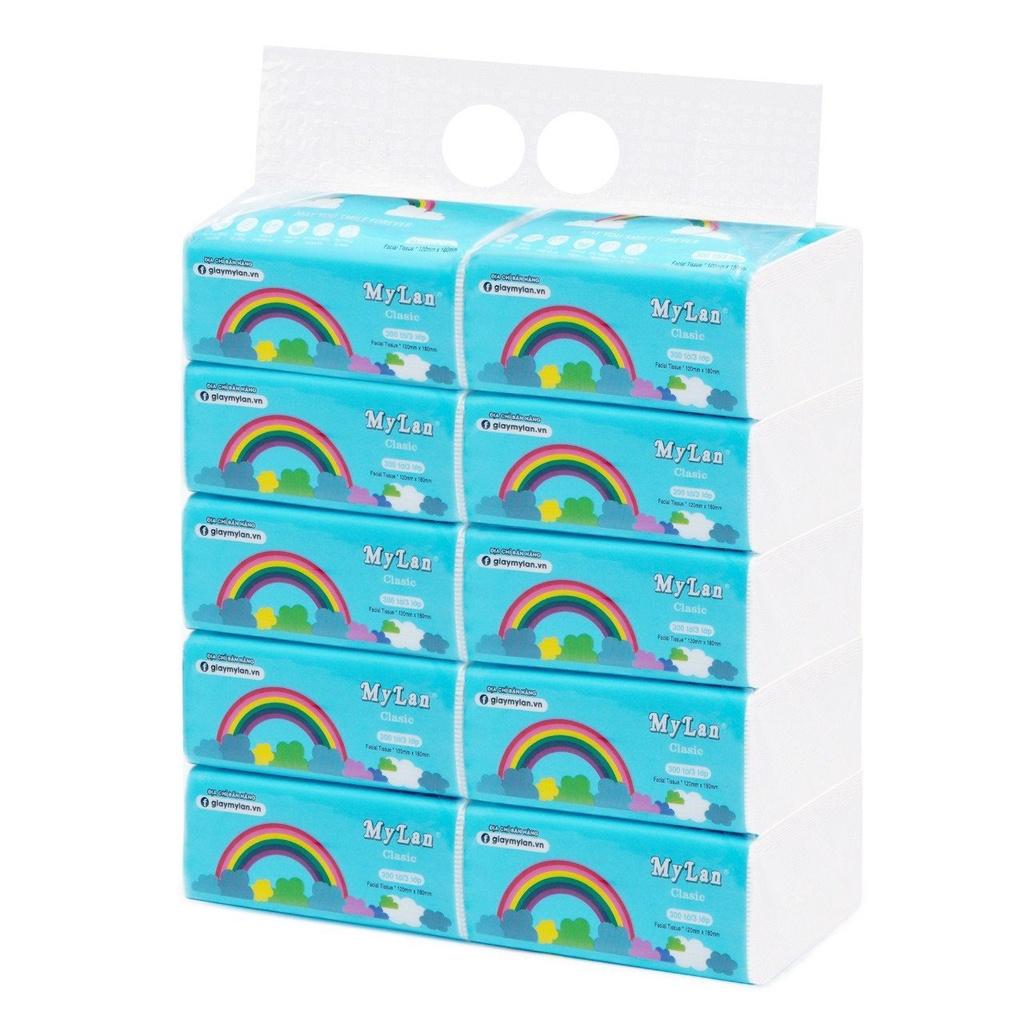 Set 10 Gói Giấy Rút Cầu Vồng 3 Lớp MyLan - Mềm, Dai Và Mịn - Khăn Giấy Rút Cao Cấp, Không Chất Tẩy Trắng