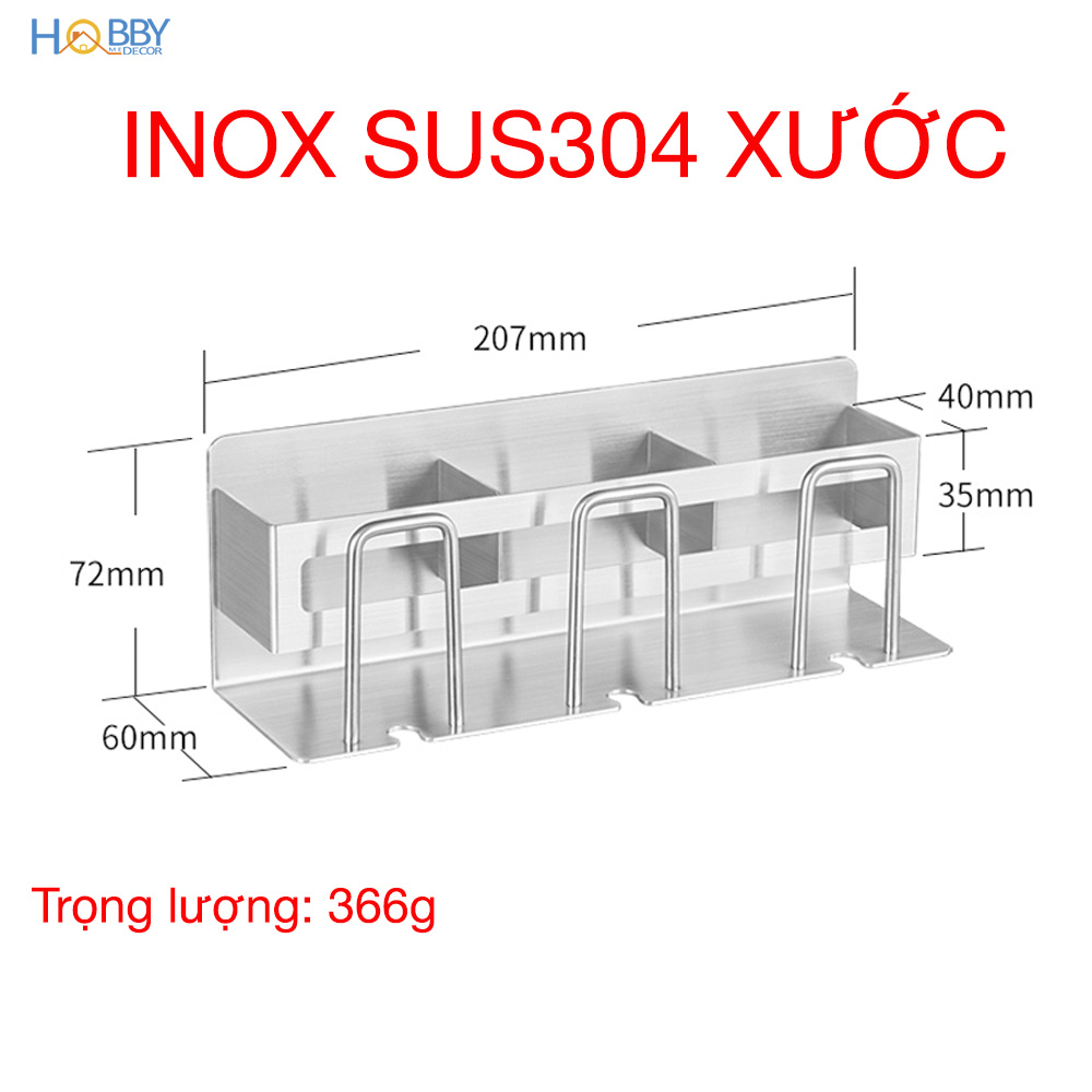 Kệ đựng bàn chải đánh răng 3 ngăn dán tường nhà tắm đa năng Hobby home decor CD4M loại inox 304 kèm keo dán dính