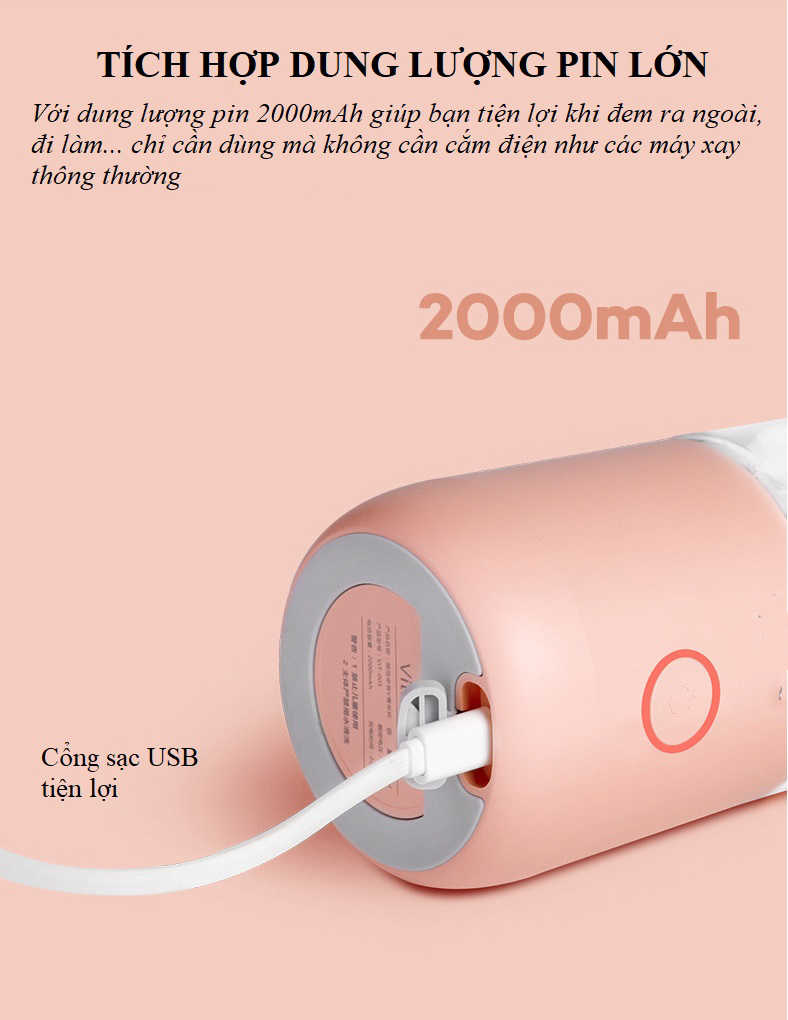 Máy Xay Sinh Tố Cầm Thiết Kế Cầm Tay C050602 pin 2000mAh