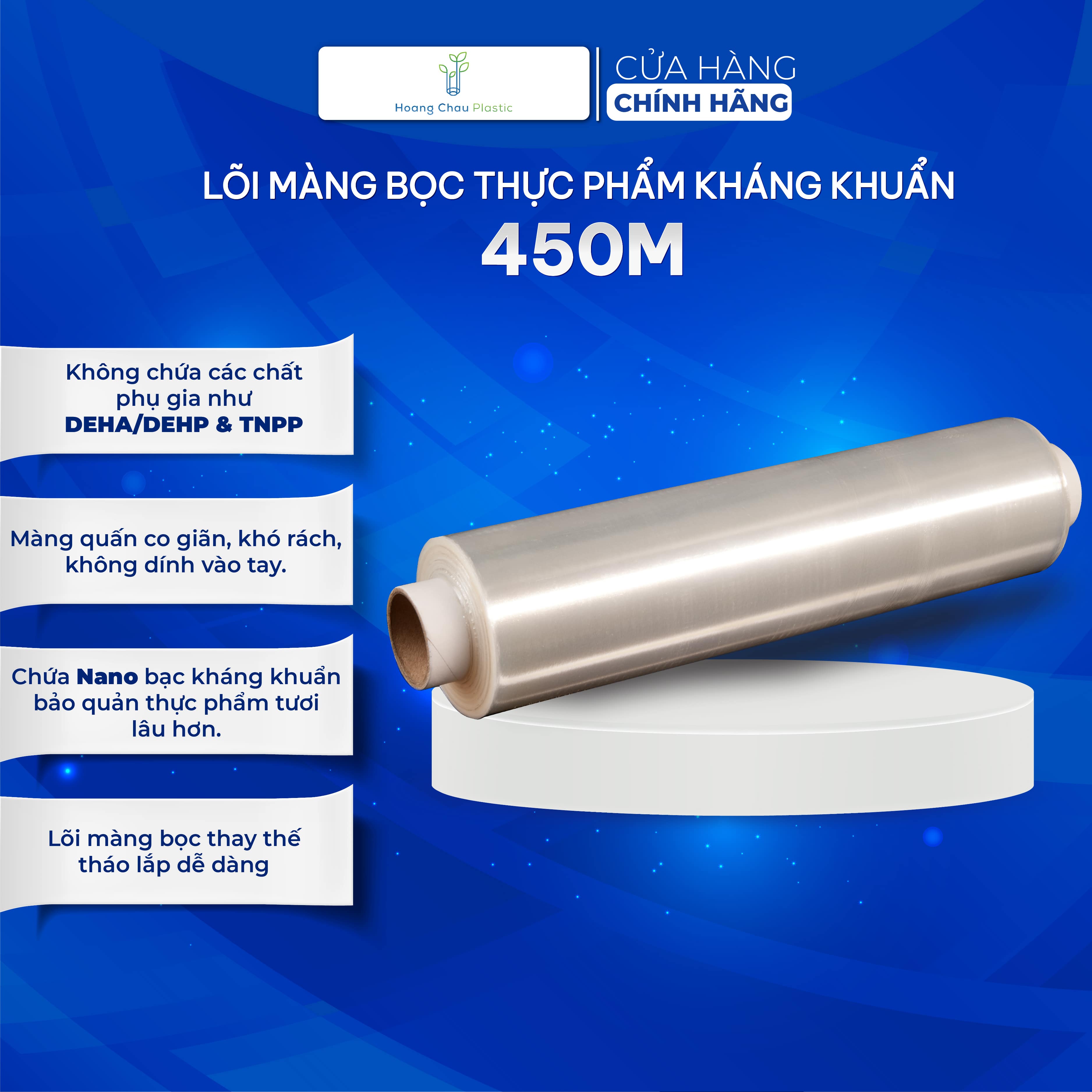 Hộp Màng Bọc Thực Phẩm PE Kháng Khuẩn 38cmX450m SATIS Phủ Nano Bạc An Toàn Cho Sức Khỏe Dùng Được Cho Lò Vi Sóng