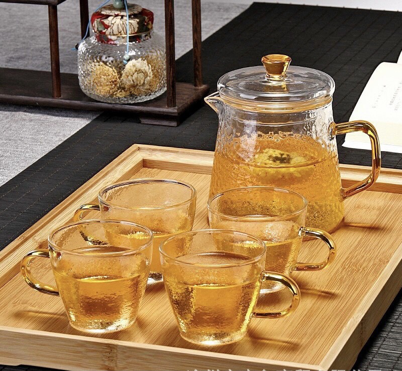 BỘ ẤM CHÉN PHA TRÀ THỦY TINH KÈM KHAY GỖ VÂN SẦN VD21