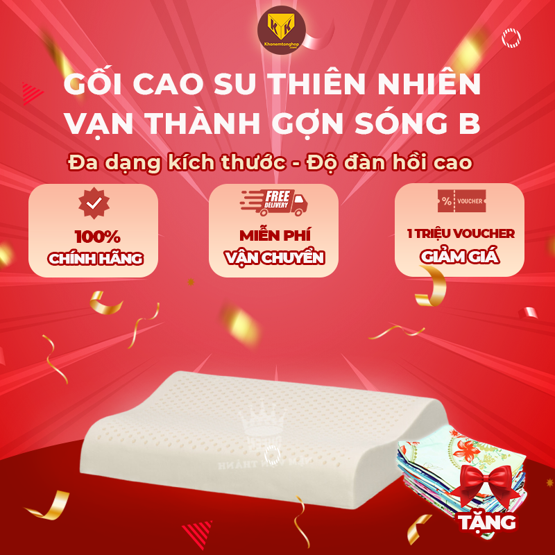Gối cao su thiên nhiên Vạn Thành gợn sóng B, chất liệu mềm mại, thoáng khí, hỗ trợ giấc ngủ, giúp máu lưu thông - Tặng kèm vỏ gối