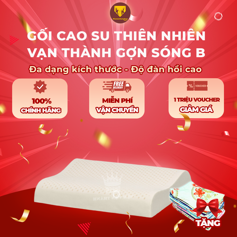 Gối cao su thiên nhiên Vạn Thành gợn sóng B, chất liệu mềm mại, thoáng khí, hỗ trợ giấc ngủ, giúp máu lưu thông - Tặng kèm vỏ gối [Chính hãng - Cao cấp]