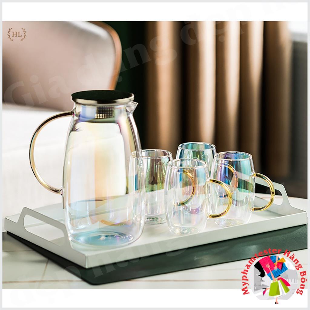 BỘ BÌNH 6 CỐC THUỶ TINH ÁNH TRAI CHỊU NHIỆT BOROSILICATE | BỘ CỐC BÌNH THUỶ TINH 7 MÀU PHA LÊ ĐẠI DƯƠNG