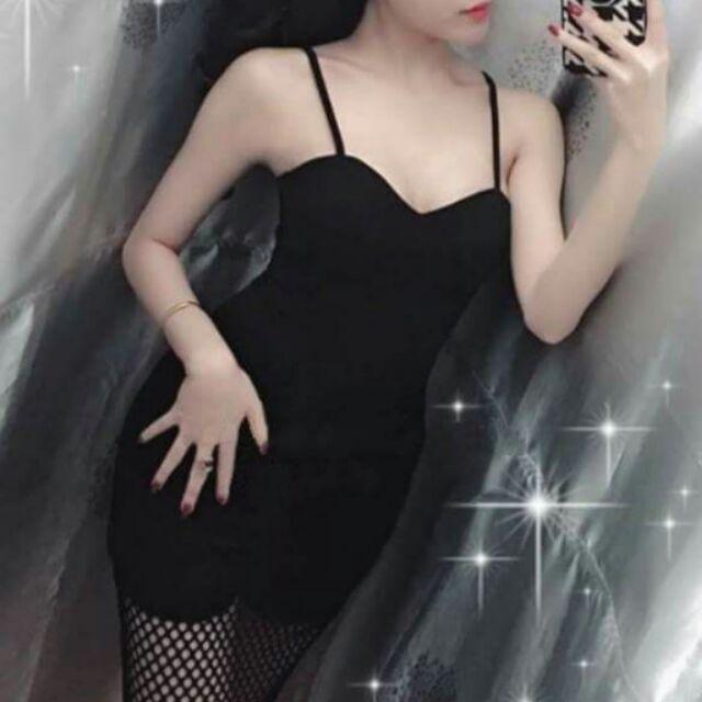 Đầm body 2 dây phối lưới