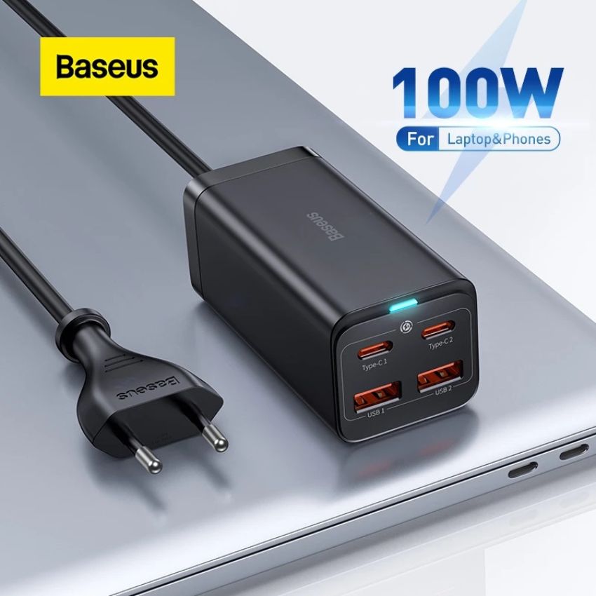 Bộ sạc nhanh Baseus GaN3 Pro Desktop Fast Charger 2U+2C 100W EU cho laptop, điện thoại- Hàng chính hãng