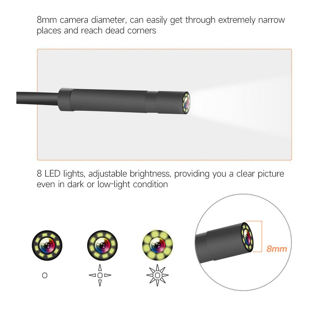 Multifunction 1080P Industrial Endoscope 4.3 inch Screen 8mm Camera 8 LED Lights 4cm-500cm Focal Length IP67 Waterproof