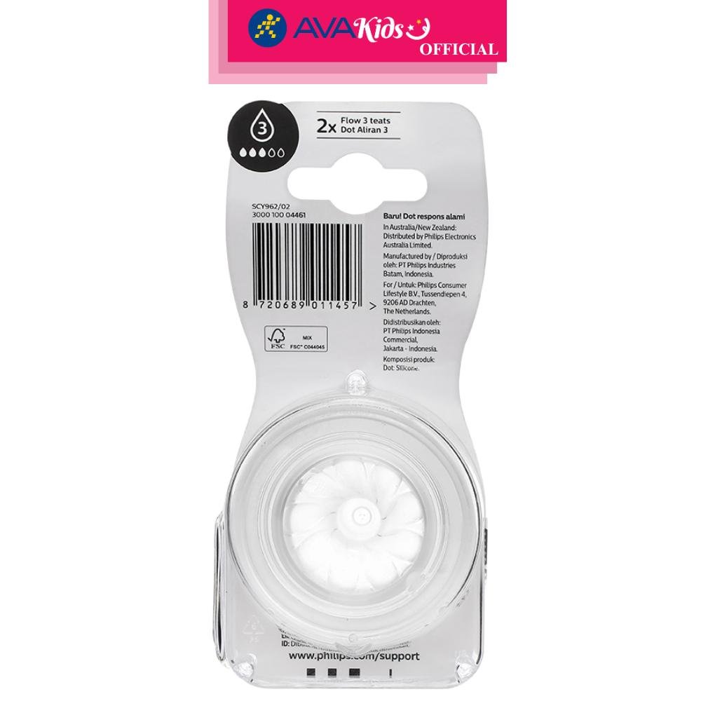 Bộ 2 núm ti Philips Avent SCY963/02 cổ rộng size 3 (1 - 3 tháng) - Hàng Chính Hãng