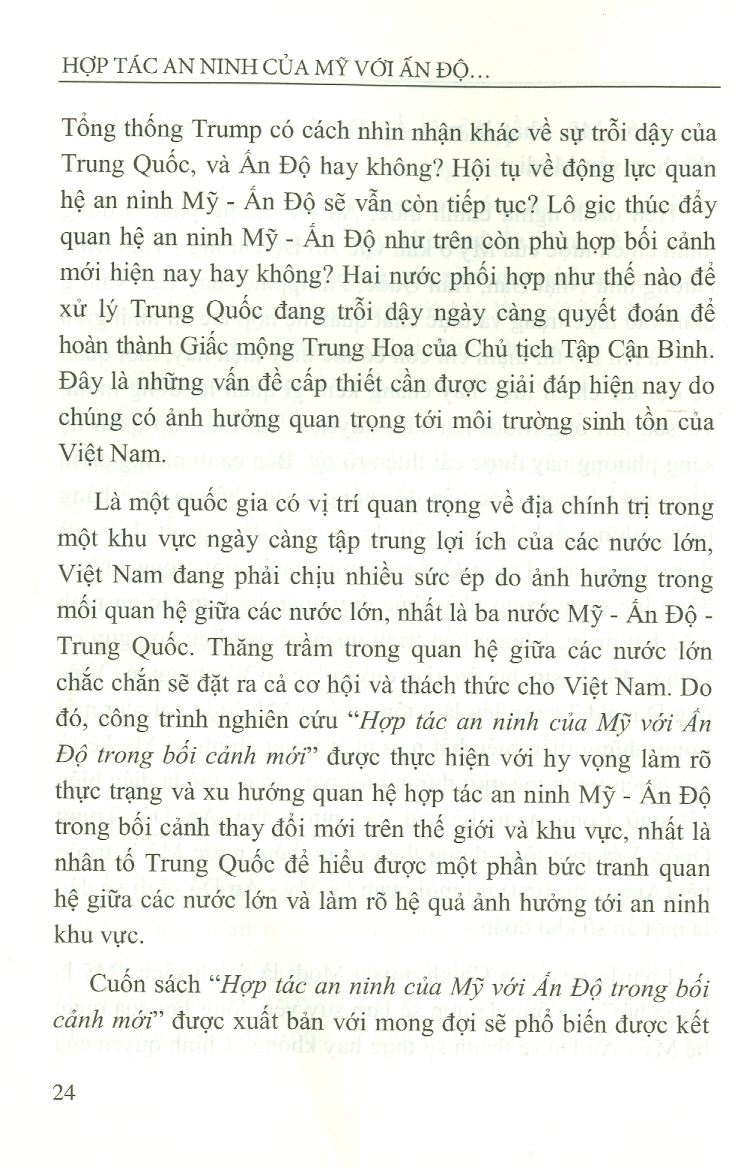 Hợp Tác An Ninh Của Mỹ Với Ấn Độ Trong Bối Cảnh Mới (Sách chuyên khảo)