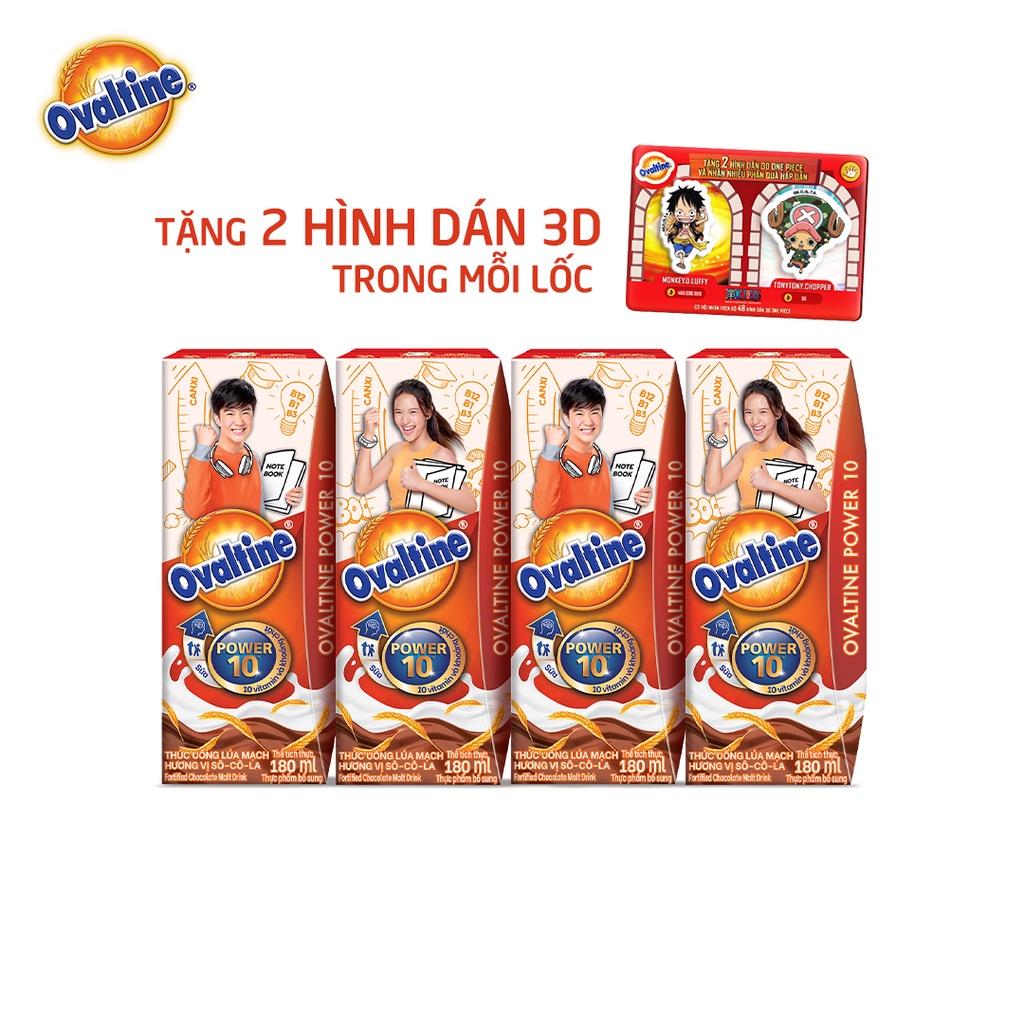 (Tặng 2 hình dán 3D trong mỗi lốc) Thức uống lúa mạch hương vị sô-cô-la Ovaltine POWER 180mlx4