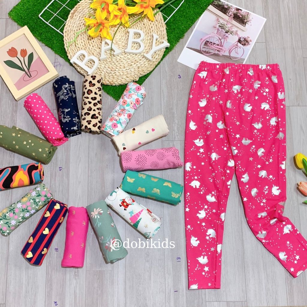 Quần Legging Bé Gái Set 5cái Thun Cotton Mềm Mát Co Giãn Họa Tiết Xinh