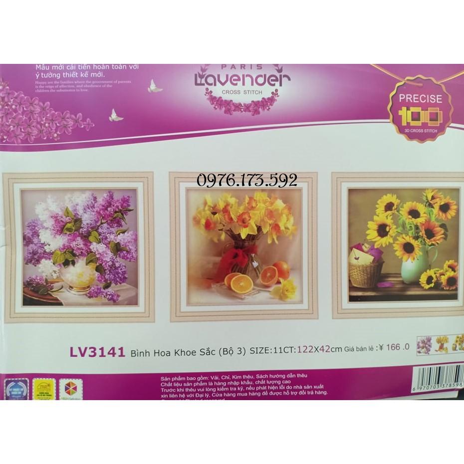 Tranh thêu chữ thập Bình Hoa Khoe Sắc I 122x42cm I LV3141