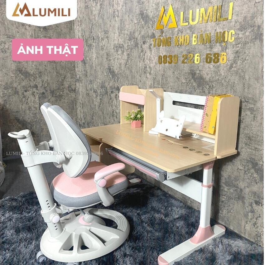 Bộ bàn học chống gù cao cấp LUMILI 303F bàn học thông minh kèm giá sách cho bé