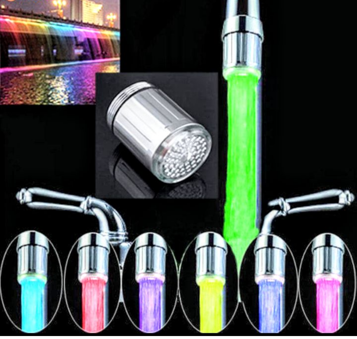 1 ĐẦU VÒI LỌC NƯỚC CÓ ĐÈN LED MÀU AN TOÀN KHÔNG CẦN ĐIỆN HAY PIN SÁNG CỰC ĐẸP LOẠI TỐT