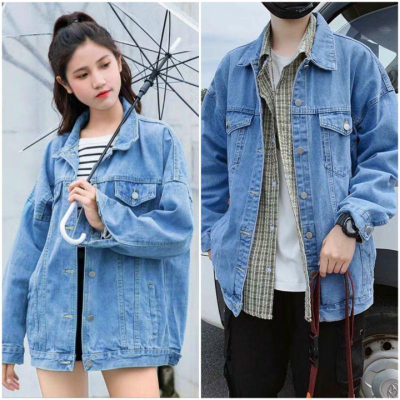 Áo khoác jeans xanh trơn nam nữ