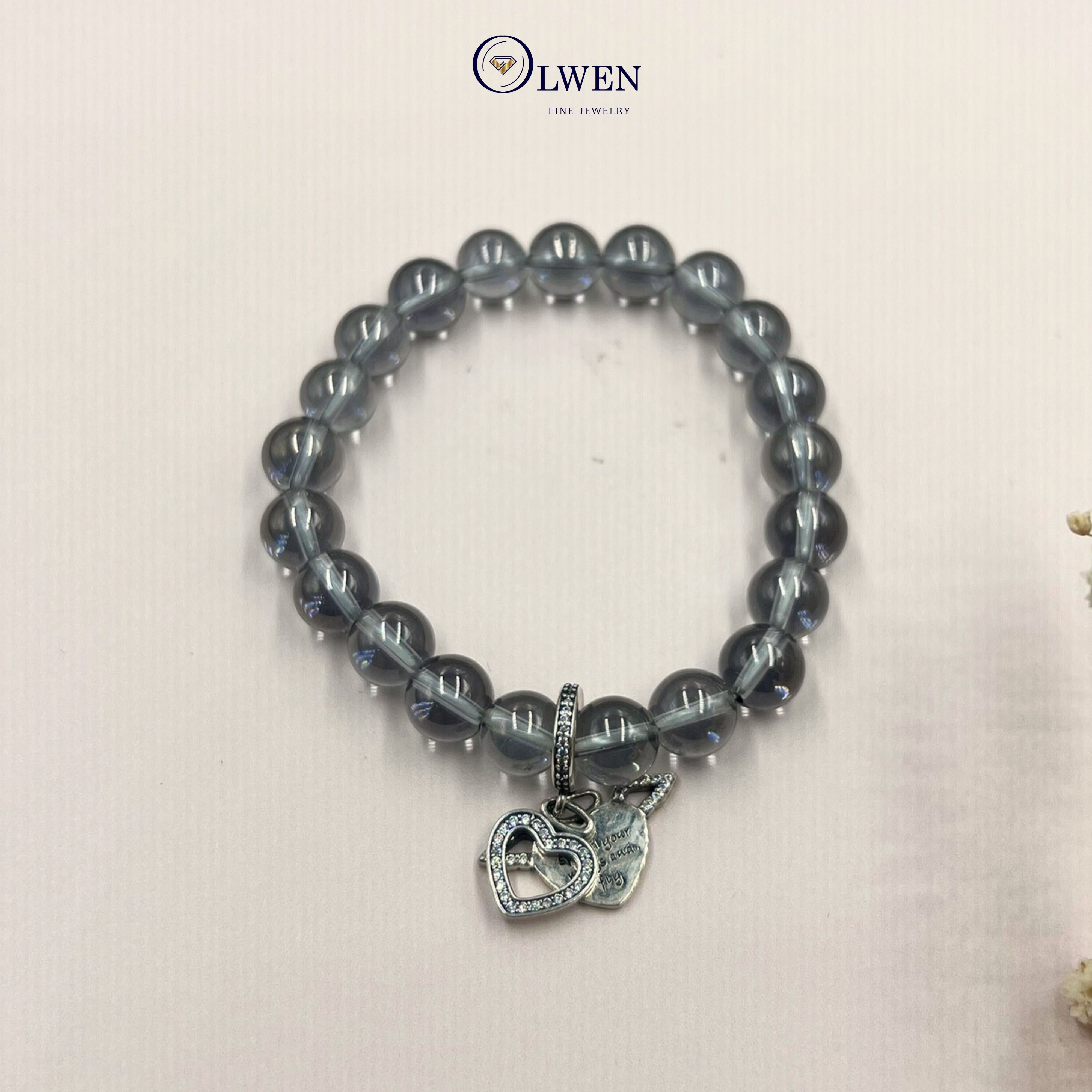 Vòng Tay Phong Thủy Thạch Anh Ám Khói, Charm Bạc