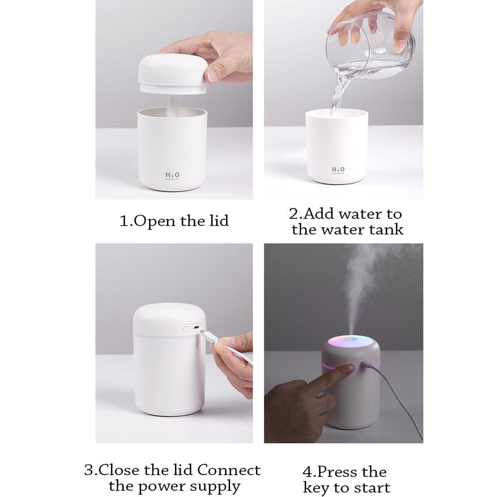 Máy Phun Sương Tạo Ẩm Không Khí 300Ml Siêu Âm Tinh Máy Khuếch Tán Tinh Dầu USB Thoáng Mát Phun Sương Tạo Máy Lọc Xông Phòng Cho Xe Hơi Tại Nhà