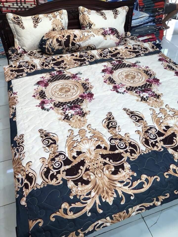 Bộ Chăn Ga Gối Cottong Poly Hè Thu 5 Món Pha Lê Trắng