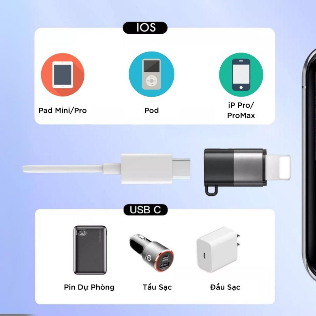 Đầu chuyển đổi Cho Micro Thu Âm Không Dây từ Type C sang Lightningg (i.phone) type c sang ios Jack Dây - Hàng Nhập Khẩu