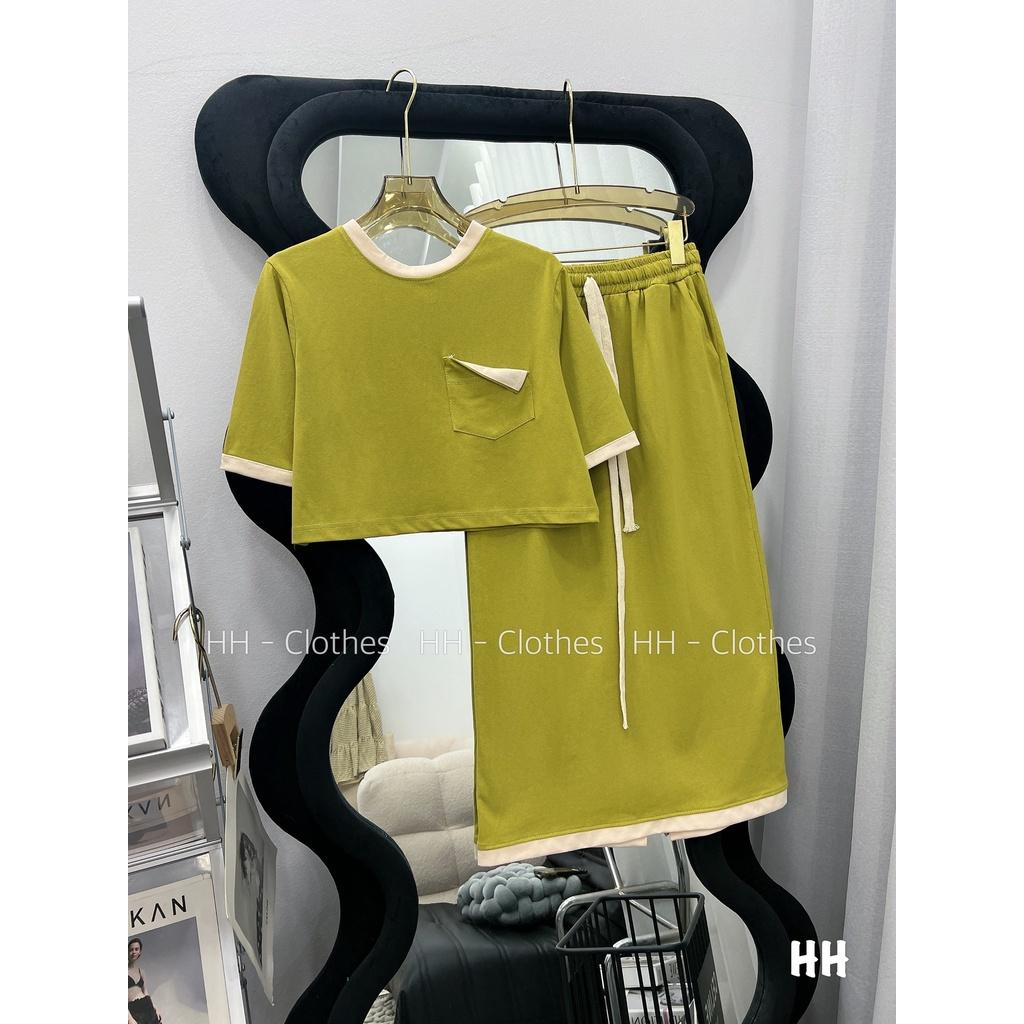 SET ĐI CHƠI, SET BỘ 2 MÓN ÁO THUN CROPTOP CỔ TRÒN TAY NGẮN PHỐI CHÂN VÁY THUN MÀU TÚI LẬT KIỂU CỰC HOT