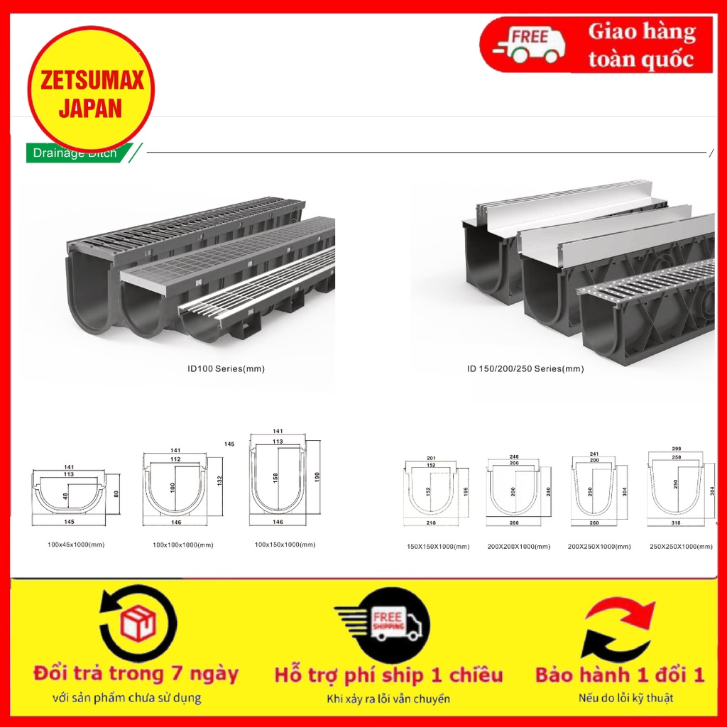 Rãnh Thoát Nước, Cống Thoát Nước Zetsumax -Japan Nhựa Hdpe Độ Bền Cao Chống Ăn Mòn Kích Thước400 x 400 x 1000mm