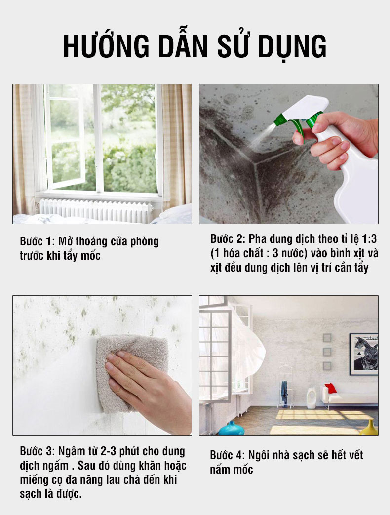 Tẩy mốc tường HGO CLEAN chuyên dùng tẩy mốc tường sơn lâu ngày, sàn xi măng bị rêu mốc, bề mặt tấm alu bị bẩn chai 500ml