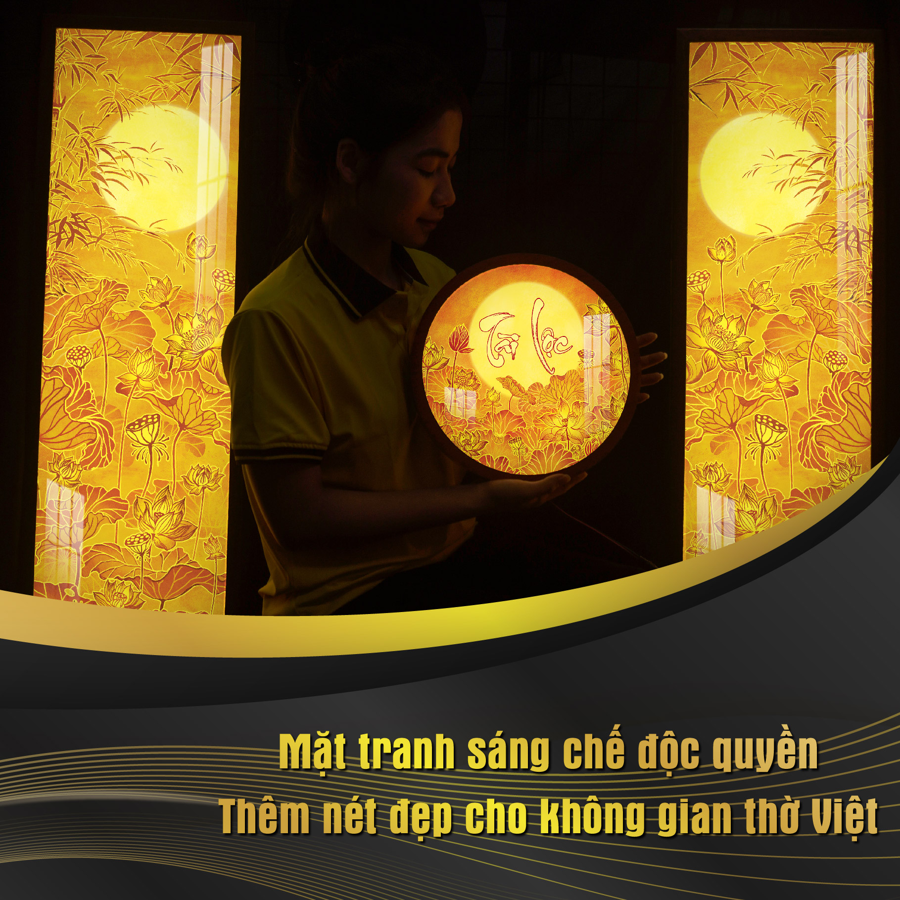 Đèn Hào Quang Phật In Tranh Trúc Chỉ ĐỐI DECORNOW, Trang Trí Ban Thờ Cho Tượng Phật, Hào Quang Trúc Chỉ DCN-29