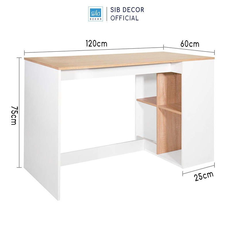 Bàn Làm Việc Nhỏ Xinh SIB Decor Màu Trắng Phối Oak BLV86