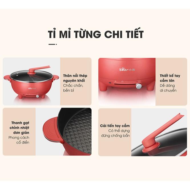 Nồi Lẩu Mini Đa Năng BEAR 6L_Bản Quốc Tế_Bếp Lẩu Nướng Điện, Nồi Lẩu 2 Ngăn Uyên Ương Bear_Bảo Hành Chính Hãng 1 Năm - Hàng chính hãng