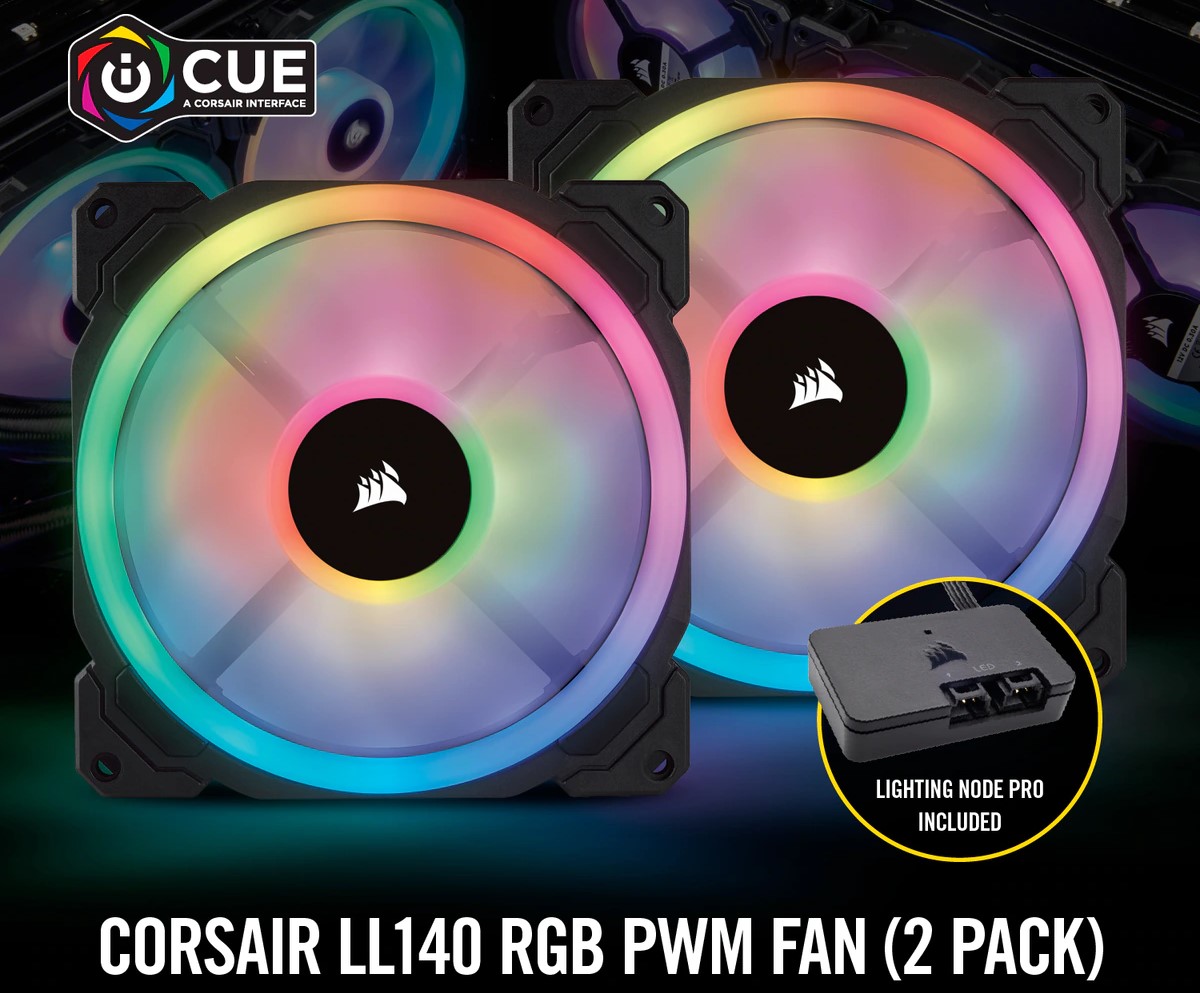 Bộ 2 quạt máy tính 140mm Corsair  LL140 RGB kèm Node PRO - Hàng Chính Hãng