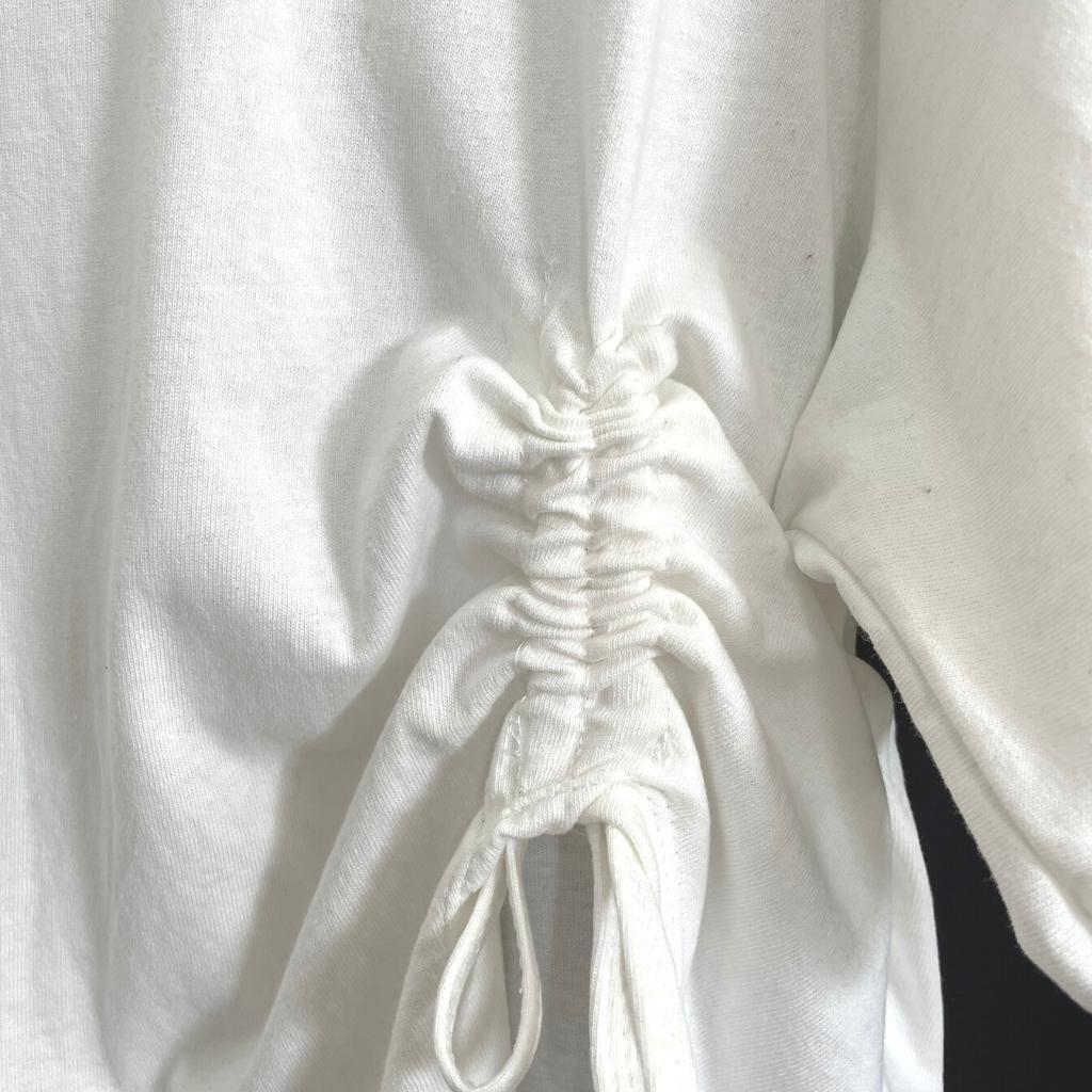 Áo thun tay ngắn croptop bigsize nữ form rộng xẻ kiểu một bên rút dây chất liệu cotton 58kg-95kg A29 - MÀU TRẮNG