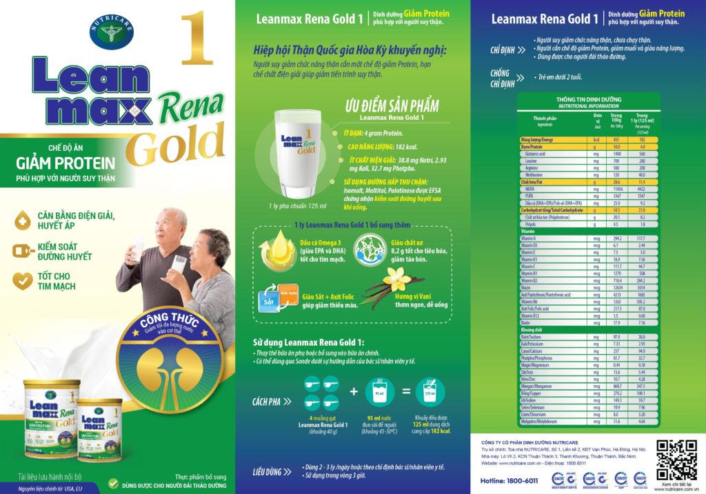 SỮA DINH DƯỠNG CHO BỆNH NHÂN SUY THẬN TRƯỚC LỌC  - Leanmax Rena Gold 1-400g