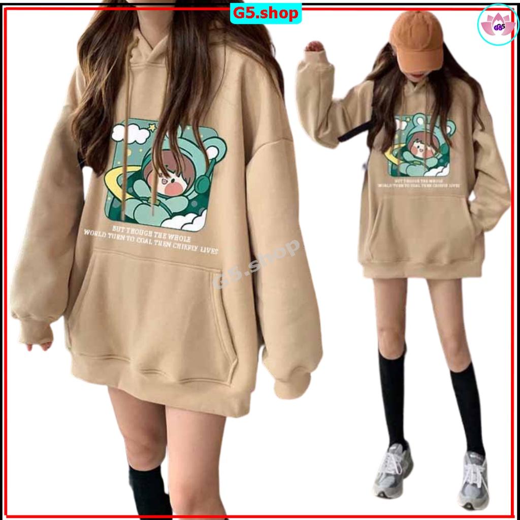 Áo hoodie nỉ có nón in hoạt hình cô bé nasa dễ thương chất liệu Nỉ Thu Đông hè Nam Nữ Unisex Form Rộng G5