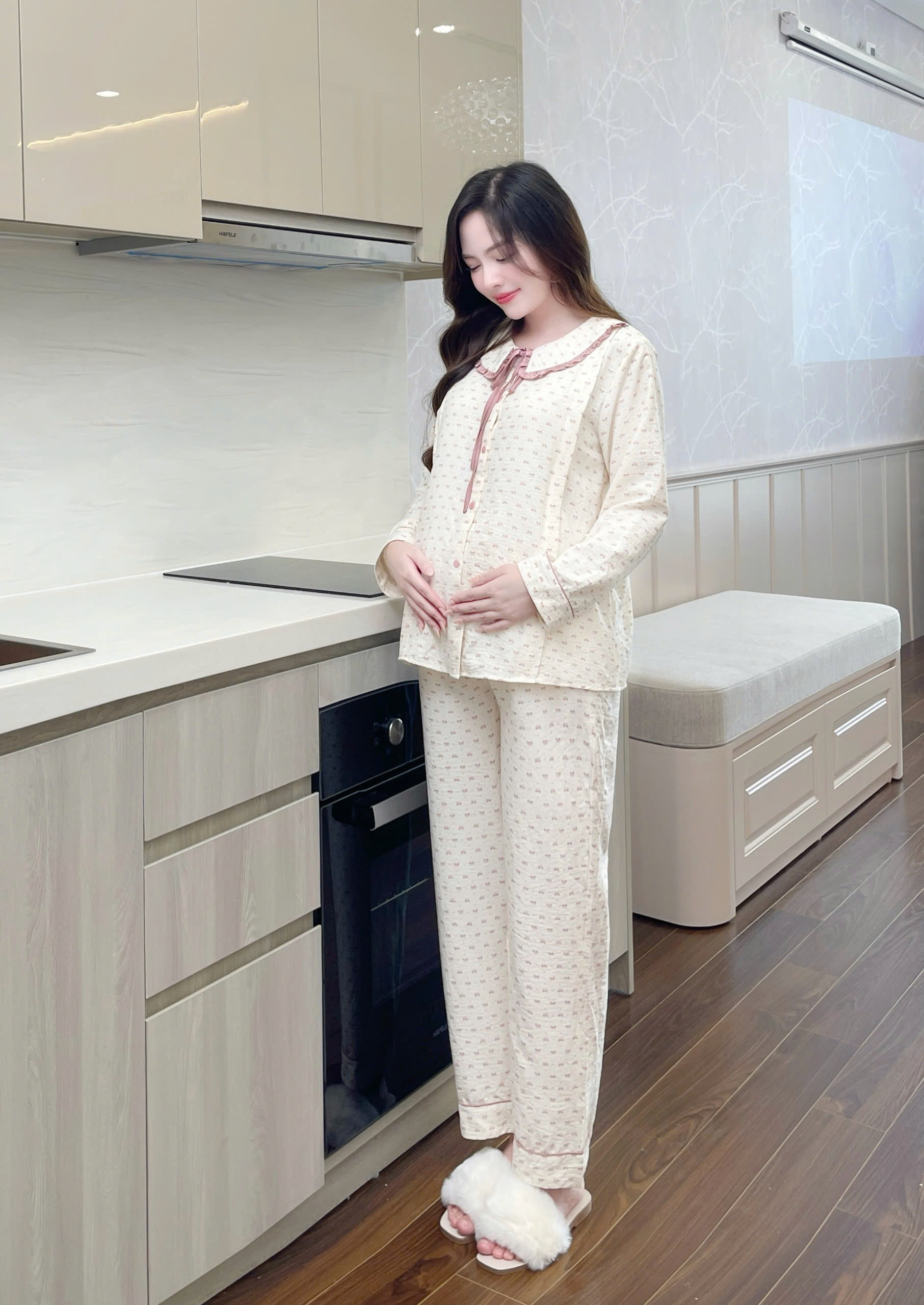 Bộ bầu mặc nhà và sau sinh đũi cao cấp mềm nhẹ mát áo có khóa dọc bé ti và quần chun chỉnh bụng