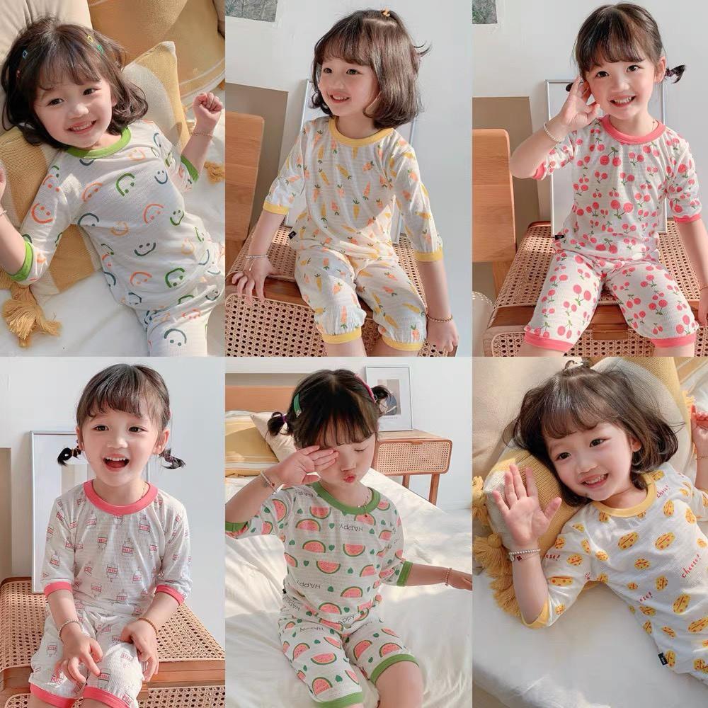 Bộ lửng tay cho bé gái chất liệu cotton co dãn 4 chiều, mềm mại thoáng mát họa tiết đáng yêu cho bé 8-18kg