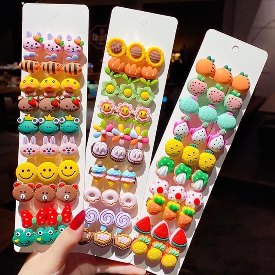 SET 10 KẸP TÓC MÁI 3 STICKER HOA QUẢ HÀN QUỐC CHO BÉ